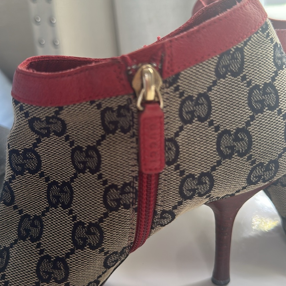 GUCCI monogram canvas leather ankle boots booties size 6.5 - Picture 8 of 11